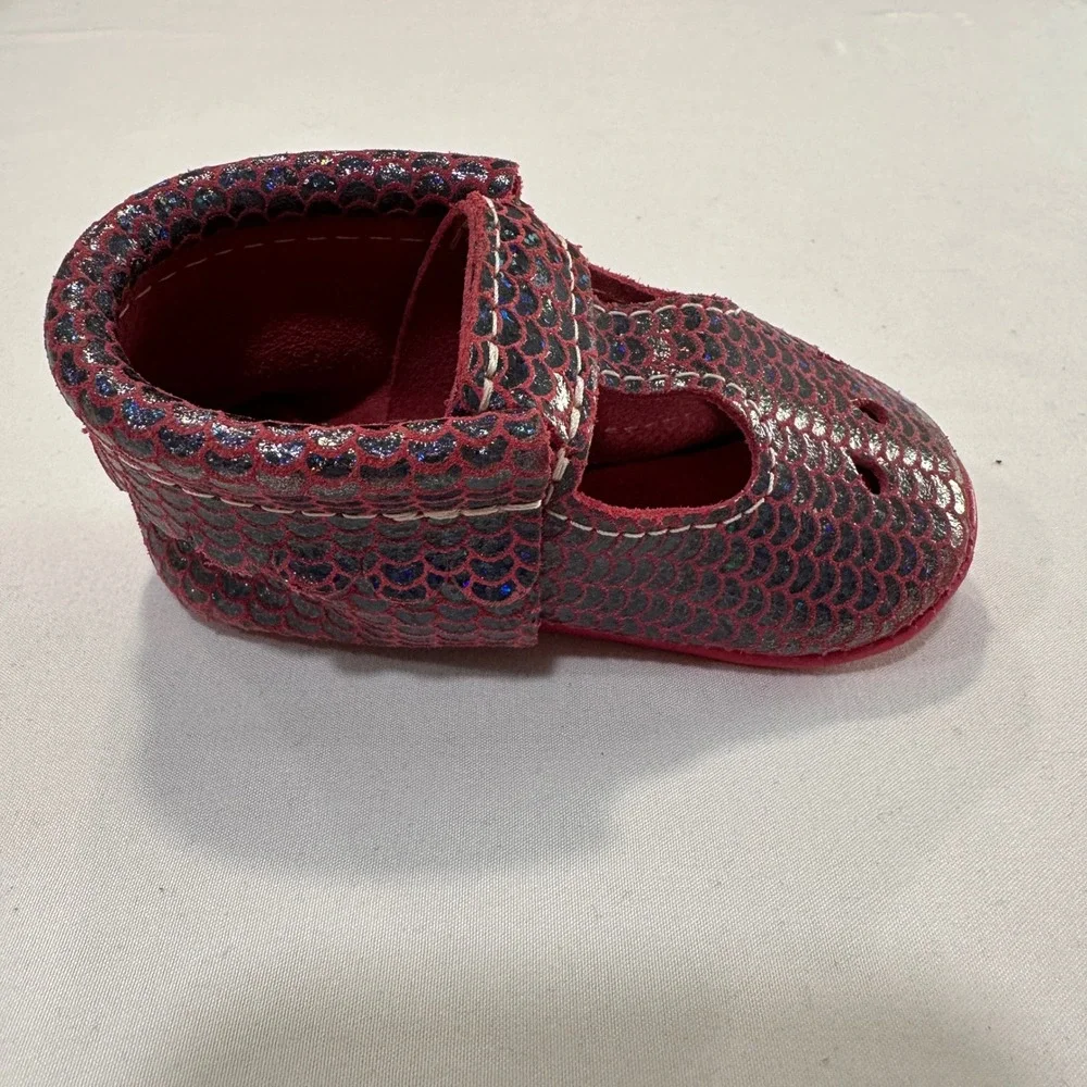 Freshly Picked Mermaid Scale Mary Jane Moccasins Kids Size 3 Red Shimmer | Boho